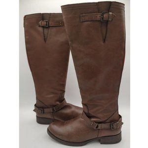 Steve Madden Rex Brown Leather Tall boots Equestrian Red Zipper Size 7.5 M